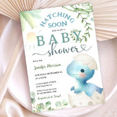 Invitation Hatching Bientôt Dinosaur Baby shower Garçon bleu 