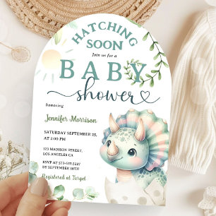 Invitation Hatching Bientôt Dinosaur Baby shower Girl Arch