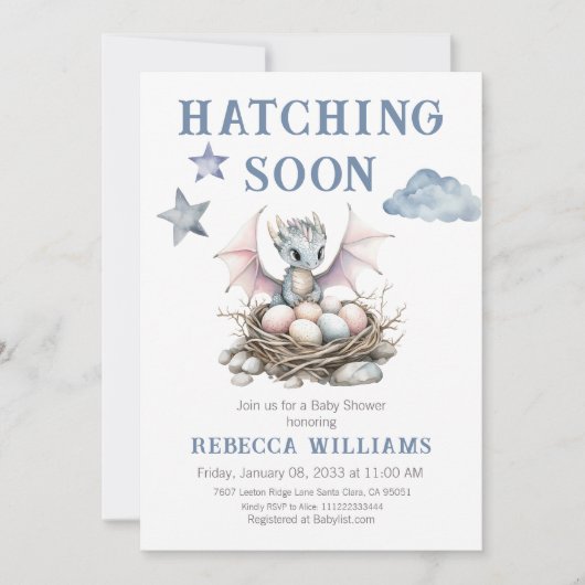 Invitation Hatching Bientôt mignon petit Baby shower Dragon (Devant)