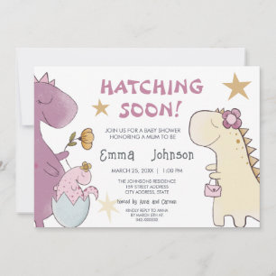 Invitation HATCHING BIENTÔT mignonne Dinosaur Baby shower fil