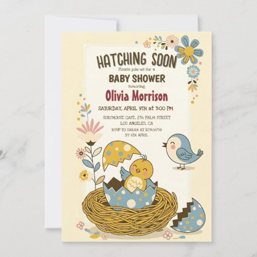 Invitation "Hatching Bip", mignon Baby shower d'oiseaux pour  (Devant)