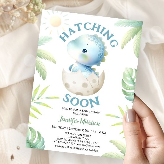 Invitation Hatching Soon Boy Dinosaur Baby Shower