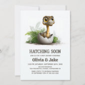 Invitation Hatching Soon Cute Dinosaur Baby Shower (Devant)