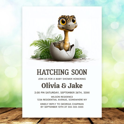 Invitation Hatching Soon Cute Dinosaur Baby Shower