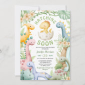 Invitation Hatching Soon Dino Baby Shower Gender Neutral (Devant)
