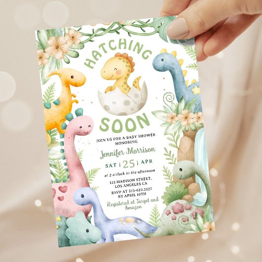 Invitation Hatching Soon Dino Baby Shower Gender Neutral