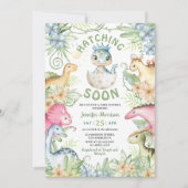 Invitation Hatching Soon Dino Boy Dinosaur Baby Shower (Devant)