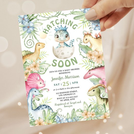 Invitation Hatching Soon Dino Boy Dinosaur Baby Shower