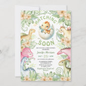 Invitation Hatching Soon Dinosaur Baby Shower Gender Neutral (Devant)