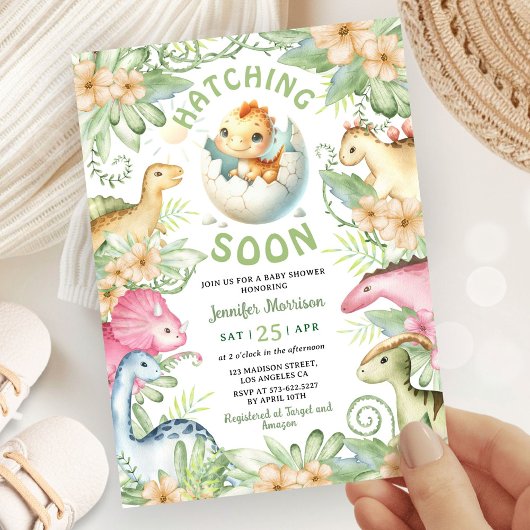 Invitation Hatching Soon Dinosaur Baby Shower Gender Neutral