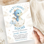 Invitation Hatching Soon Dragon Baby Shower Boy Dusty Blue