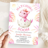 Invitation Hatching Soon Girl Dinosaur Baby Shower Cute Pink