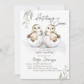 Invitation Hatching soon little bird inside egg baby shower (Devant)