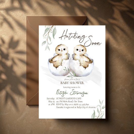 Invitation Hatching soon little bird inside egg baby shower