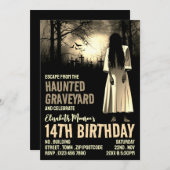 Invitation Hauné Graveyard Thème Escape Room Anniversaire (Devant / Derrière)