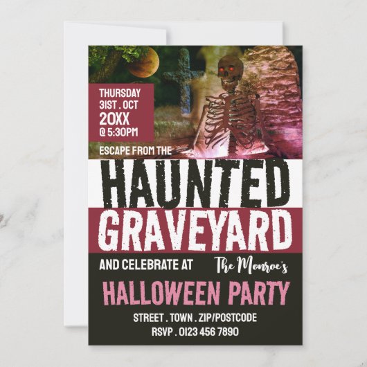 Invitation Hauné Graveyard Thème Escape Room Halloween (Devant)