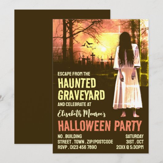 Invitation Hauné Graveyard Thème Escape Room Halloween (Devant / Derrière)