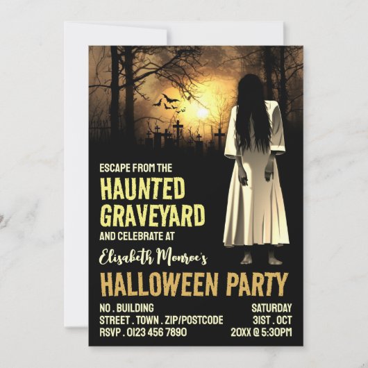 Invitation Hauné Graveyard Thème Escape Room Halloween (Devant)