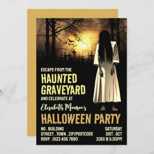 Invitation Hauné Graveyard Thème Escape Room Halloween (Devant / Derrière)