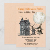 Invitation Hauné House Witch Éffrayant Halloween Party (Devant / Derrière)