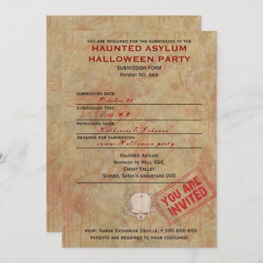 Invitation Hauned Asylum Halloween Party (Devant / Derrière)