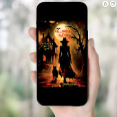 Invitation Hauning sorcière et chatte silhouette Halloween Pa