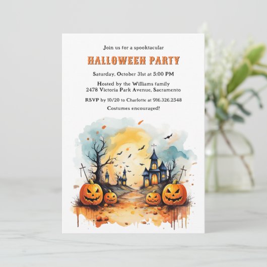 Invitation Haunted Graveyard Jack O’Lanterns Halloween Party (Debout devant)