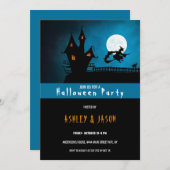 Invitation Haunted Halloween maison et sorcière (Devant / Derrière)