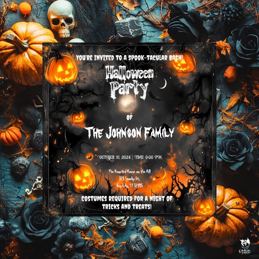 Invitation Haunted Halloween Party avec des jacks brillants