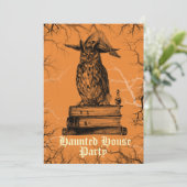 Invitation Haunted house fête sorcière hibou éffrayants arbre (Debout devant)