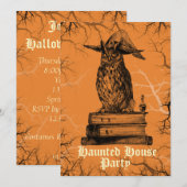 Invitation Haunted house fête sorcière hibou éffrayants arbre (Devant / Derrière)