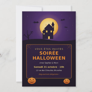 Invitation Haunted House Full Moon Pumpkins Halloween Party I