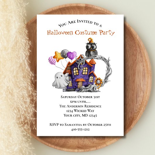 Invitation Haunted House Ghosts Owls Balloon Halloween Party