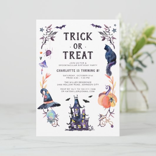 Invitation Haunted House Halloween fête d'anniversaire (Debout devant)