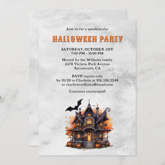 Invitation Haunted House Jack O’Lantern Halloween Party (Devant / Derrière)