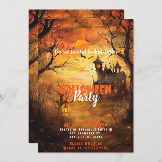 Invitation Haunted House Jack-o' Lanterns Halloween Party (Devant / Derrière)