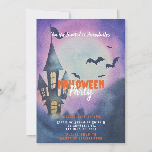 Invitation Haunted House Pleine lune chauves-souris fête d'Ha (Devant)