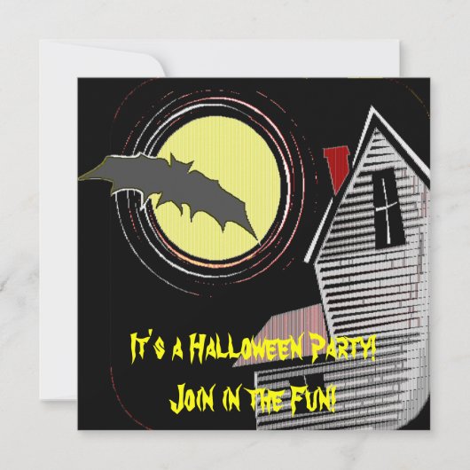 Invitation Haunted House Pleine lune et chauve-souris (Devant)