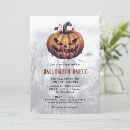 Invitation Haunted Mansion Citrouille Éffrayant Parti Hallowe (Debout devant)