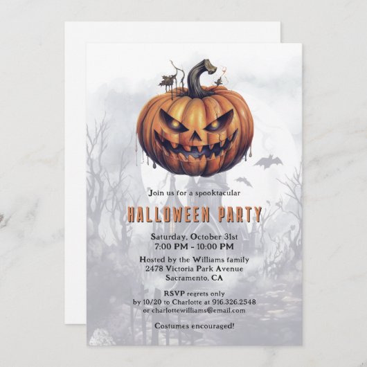 Invitation Haunted Mansion Citrouille Éffrayant Parti Hallowe (Devant / Derrière)