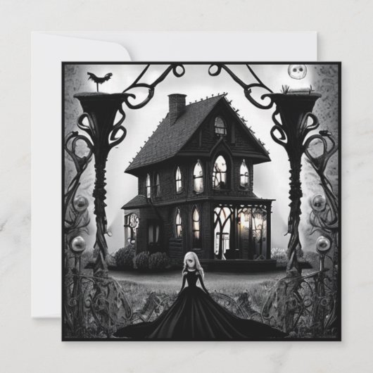 Invitation Haunted Mansion et Gothic Woman Halloween (Devant)