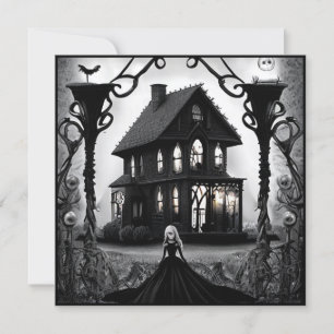 Invitation Haunted Mansion et Gothic Woman Halloween
