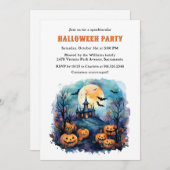 Invitation Haunted Mansion Moon Bats Citrouille Halloween Par (Devant / Derrière)