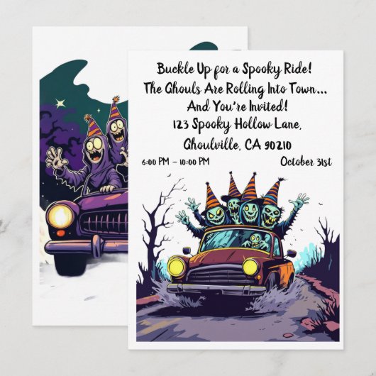 Invitation Haunted Road Trip Halloween (Devant / Derrière)