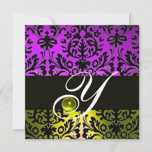 INVITATION HAUT DAMASSÉ MONOGRAMME TOPAZE JAUNE VIOLET NOIR