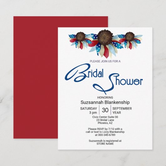 Invitation Haut de page à fleurs rouges, blanches et bleues p (Devant / Derrière)