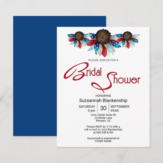Invitation Haut de page à fleurs rouges, blanches et bleues p (Devant / Derrière)