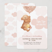 Invitation Haut, haut et loin Teddy Ours Roses Nuages Bébé An (Devant / Derrière)