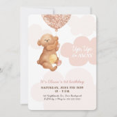 Invitation Haut, haut et loin Teddy Ours Roses Nuages Bébé An (Devant)