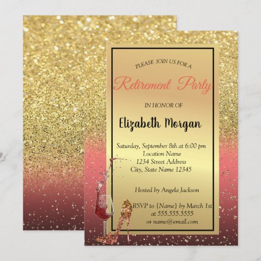 Invitation Haut talon, Verre à vin, Rouge, Parti de retraite  (Devant / Derrière)